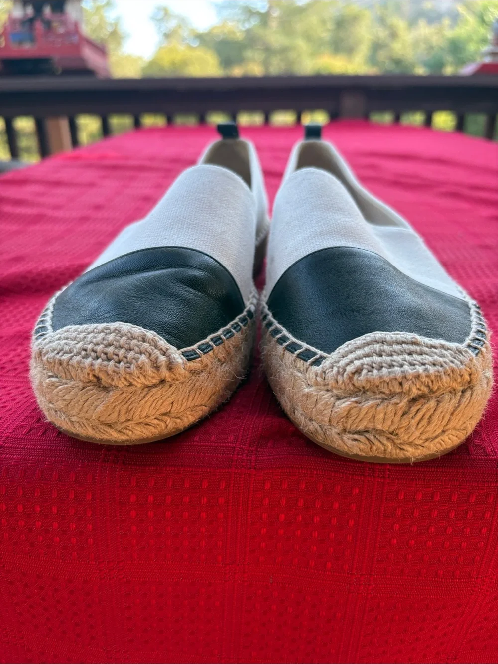 J. Crew Canvas White and Black-Toe Espadrilles